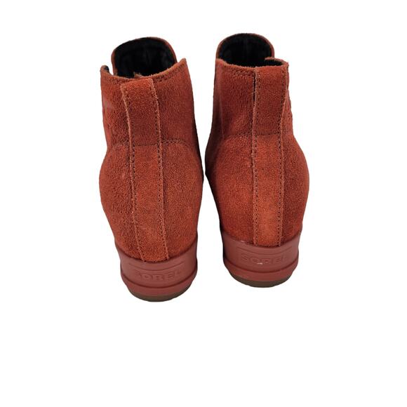 Sorel Evie Pull On Round Toe Suede Wedge Ankle Bootie Warp Red Size 6.5 - Picture 4 of 7